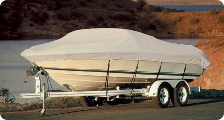 Taylor 70205 BoatGuard Universal Fit Trailerable Boat Cover w/Storage Bag and Tie-Downs, V-Hull Runabout Bow Rider Boats, 17'-19'