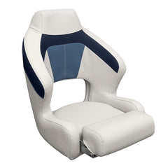 Wise BM3338986 Premier Pontoon XL Bucket Seat w/ Flip Up Bolster, Platinum/Midnight/Cobalt