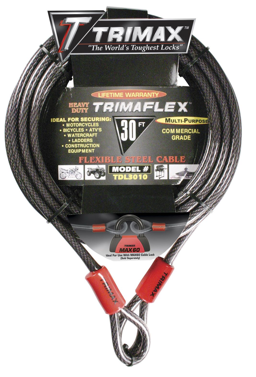 Trimax TDL3010 Dual Loop Quadra Braid Trimaflex Cable, 30' L x 10mm