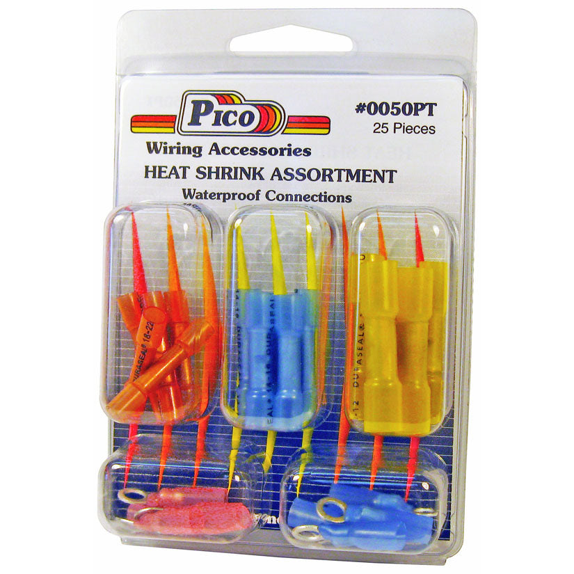 Pico 0050PT Crimp-Heat Shrink Clam Pack Kit - 22-16, 16-14, & 12-10 AWG Butt Connectors & Rings, 25 Pieces