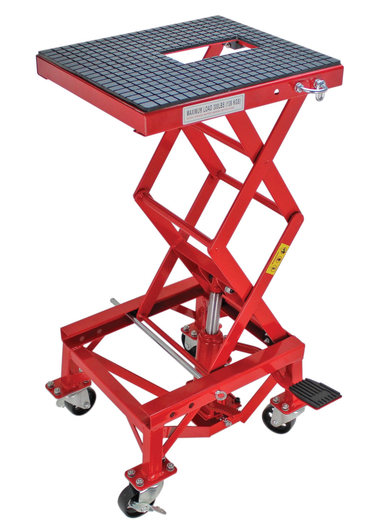 Extreme Max 5001.5083 Ultra-Stabile Hydraulic Motorcycle Lift Table with Foot Pad Lift Function - Raises Bikes from 13.25" to 34", 300 lbs. Weight Capacity