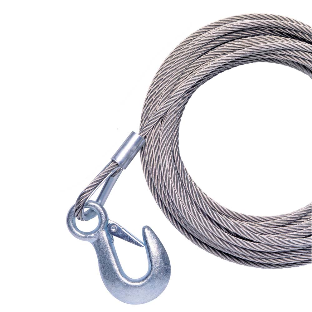 Powerwinch Cable 7/32" x 30&#39; Universal Premium Replacement w/Hook - Stainless Steel