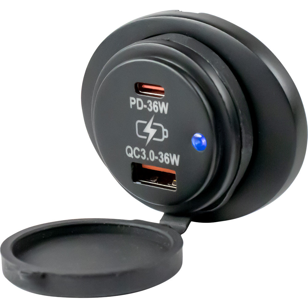 Sea-Dog 426535-1 Oval Surface Mount USB 3.0 & USB-C Power Socket