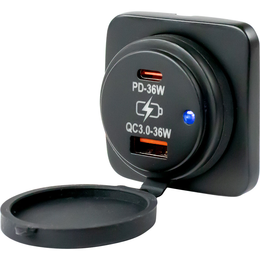 Sea-Dog 426531-1 USB A / USB C Square Surface Mount Power Socket