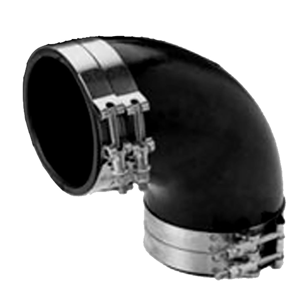 Trident Marine TRL-390-S/S 3" ID 90-Degree EPDM Black Rubber Molded Wet Exhaust Elbow w/4 T-Bolt Clamps