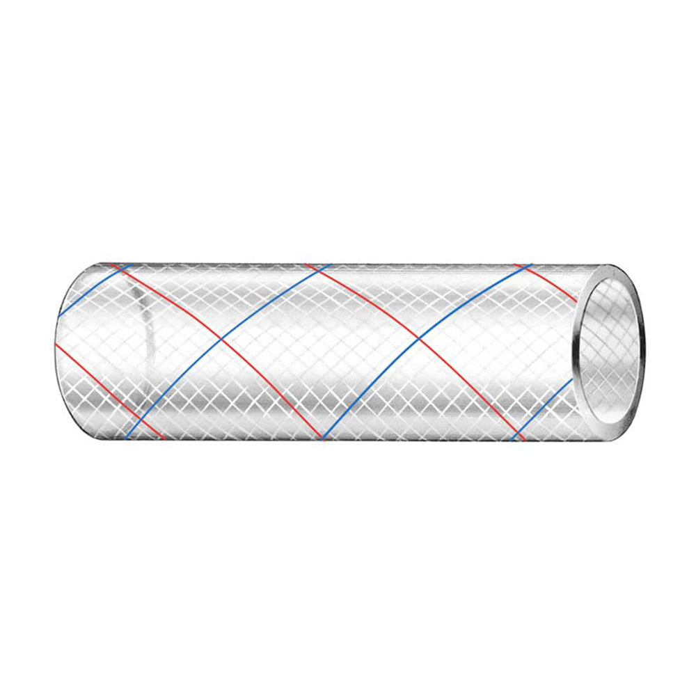 Trident Marine 162-0586 5/8" x 50' Clear Reinforced PVC Hose Tubing Red & Blue Tracer
