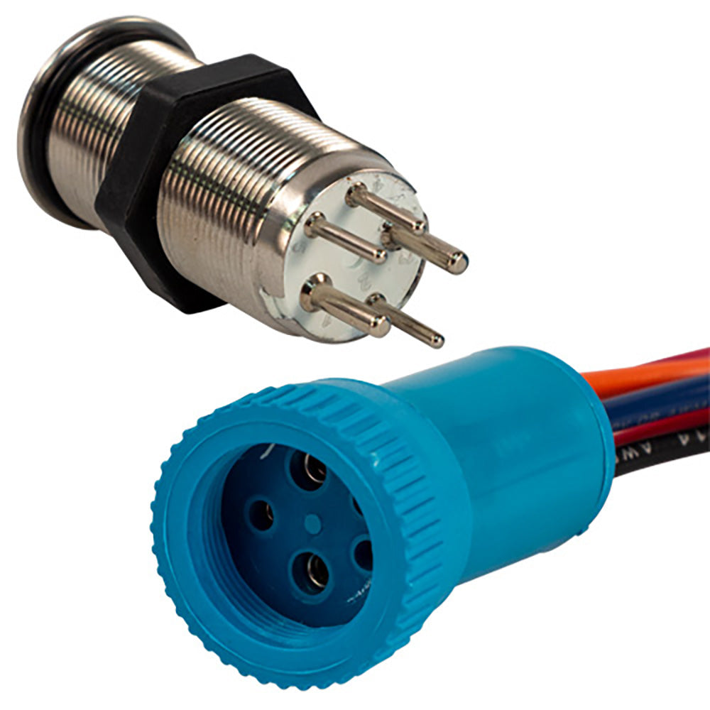 Bluewater 9057-1113-4 19mm Push Button Switch - Off/On Contact - Blue/Red LED - 4' Lead