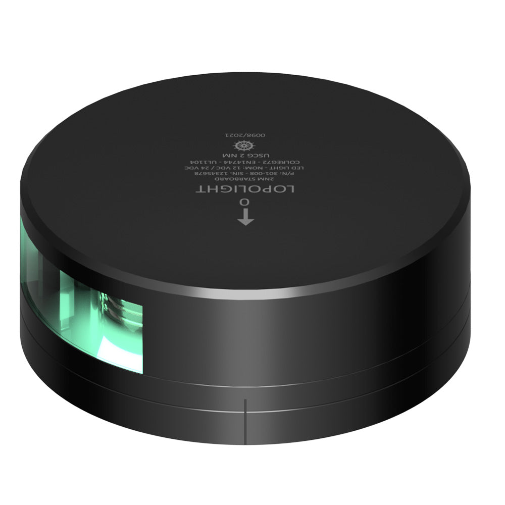 Lopolight 301-008-FB-B Green Starboard Light - 2NM - Black Housing w/FB Base