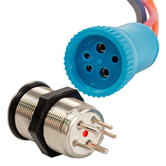 Bluewater 9059-2123-4 22mm Push Button Switch - Off/(On)/(On) Double Momentary Contact - Blue/Green/Red LED - 4' Lead