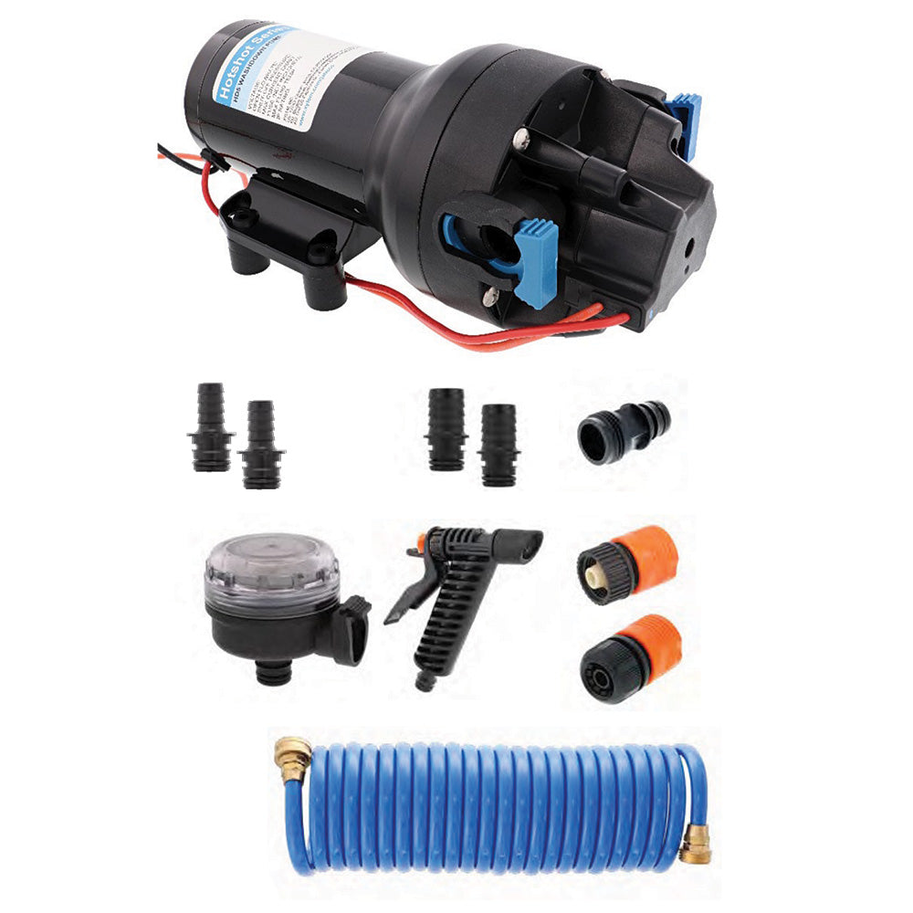 Jabsco P501J-119N-4A HotShot HD5 Heavy Duty Washdown Pump Kit w/25' HoseCoil - 12V - 5GPM - 70PSI