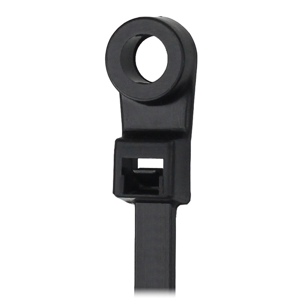 Pacer CTMR2S-100BK 8" Cable Tie w/Mounting Ring - Black - 50lb Tensile Strength - 2" Bundle Diameter - 100 Piece Bag