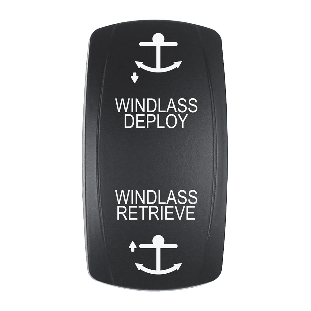 Pacer EV2LE-WND Actuator - 'WINDLASS DPLY/RTRV' f/V Series Contura Switches - Black - Laser Etched (Top/Bottom Light)