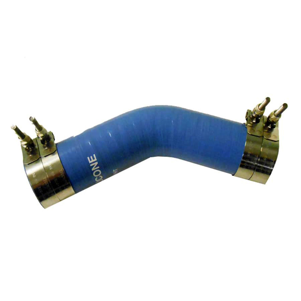Trident Marine 242V2120-S/S 2-1/2" ID 45 Degree Blue Silicone Molded Wet Exhaust Elbow w/4 T-Bolt Clamps