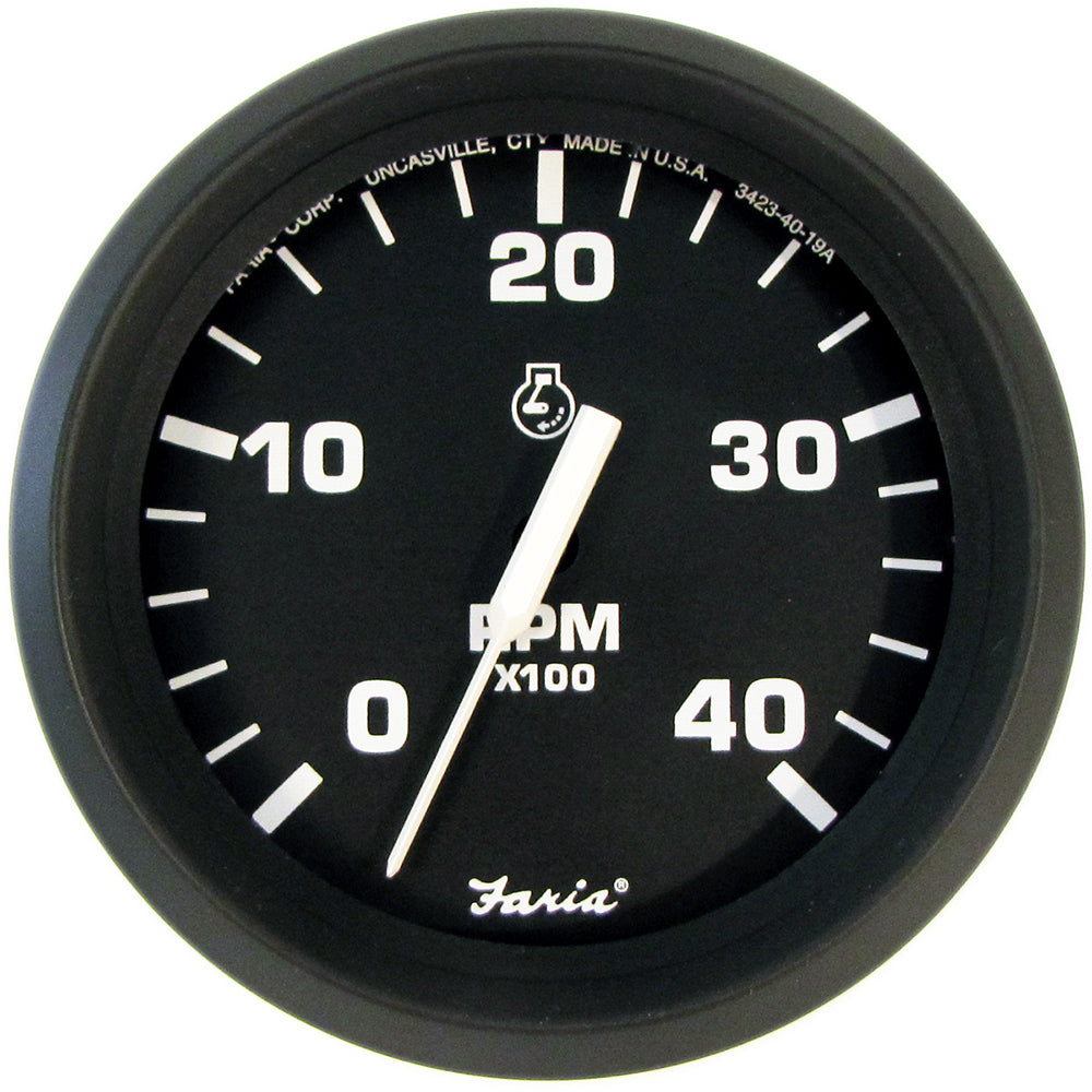Faria TD9122 4" Tachometer Euro Style Black w/White Letters 4000RPM Diesel Mechanical Take Off & Variable Ratio Alt.