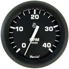 Faria TD9122 4" Tachometer Euro Style Black w/White Letters 4000RPM Diesel Mechanical Take Off & Variable Ratio Alt.