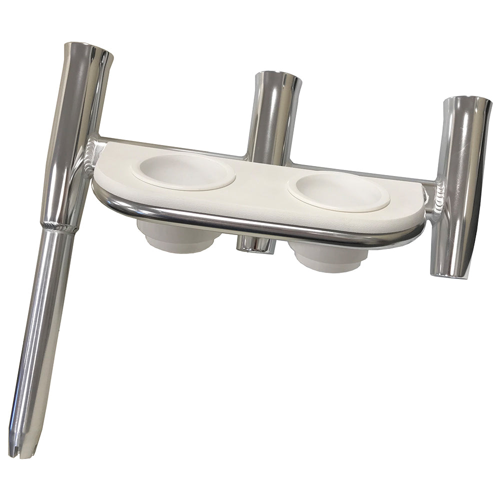 Tigress 88148-1 Offset Triple Rod Holder w/Cup Holders - Starboard Side - Polished Aluminum