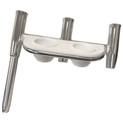 Tigress 88148-1 Offset Triple Rod Holder w/Cup Holders - Starboard Side - Polished Aluminum