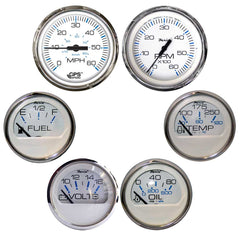 Faria Chesapeake White w/Stainless Steel Bezel Boxed Set of 6 - Speed, Tach, Fuel Level, Voltmeter, Water Temperature & Oil PSI - Inboard Motors KTF063