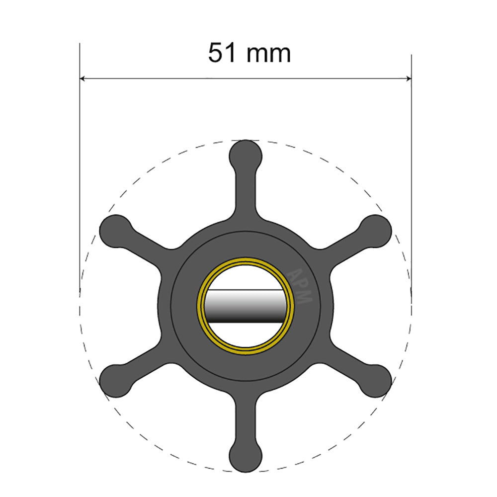 Albin Pump Premium Impeller Kit - 51 x 22 x 12.7mm - 6 Blade - Pin Insert 06-01-006
