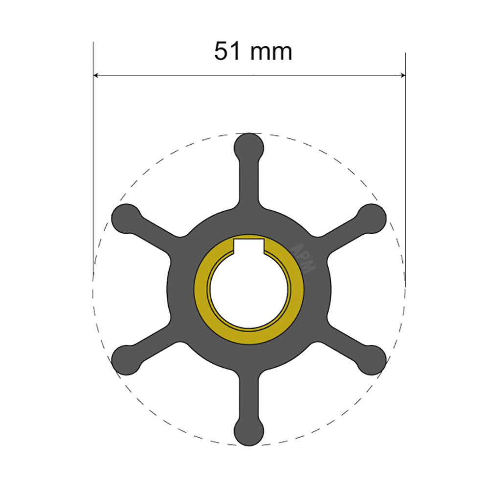Albin Pump Premium Impeller Kit - 51 x 12.7 x 22mm - 6 Blade - Key Insert 06-01-007