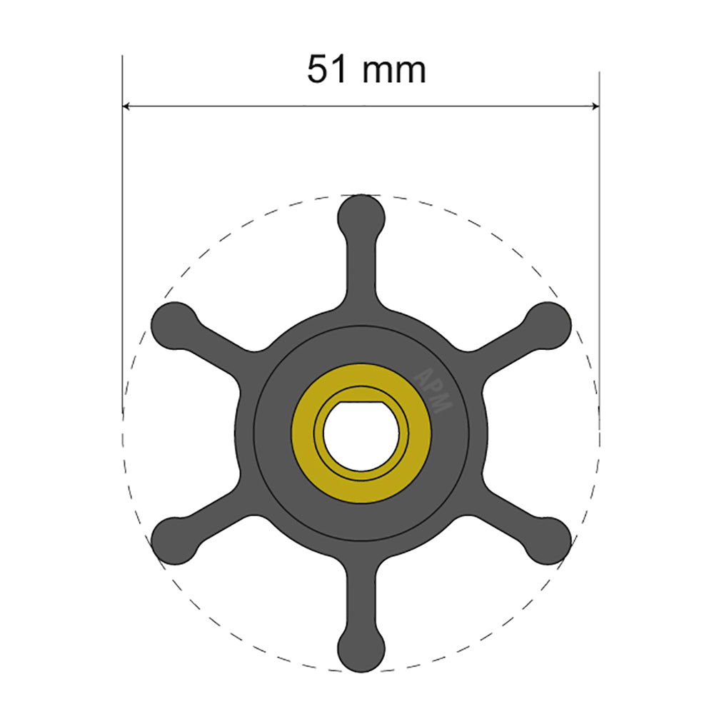 Albin Pump Premium Impeller Kit - 51 x 8 x 22mm - 6 Blade - Single Flat Insert 06-01-008