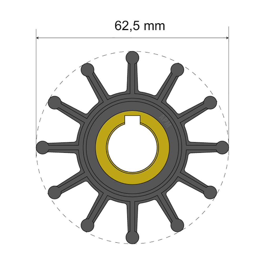 Albin Pump Premium Impeller Kit 62.5 x 16 x 22.4mm - 12 Blade - Key Insert 06-01-015