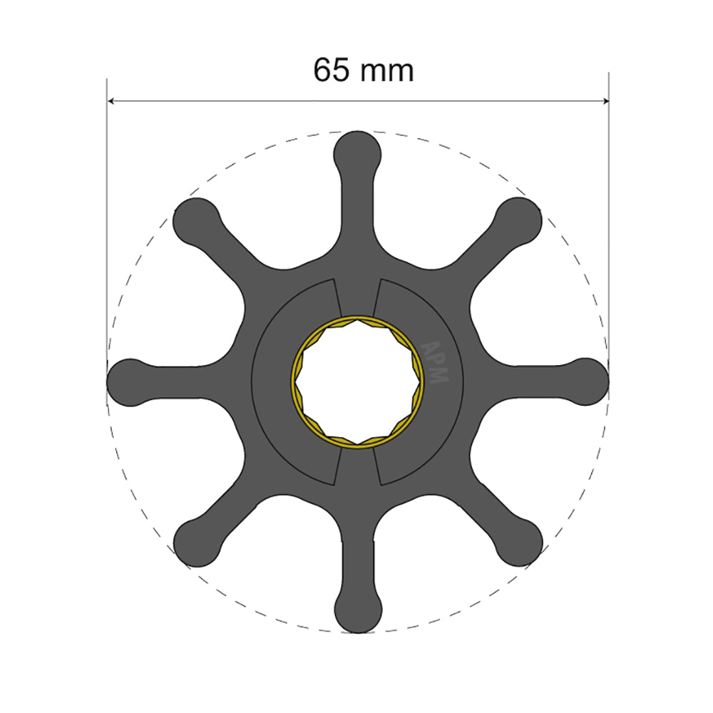 Albin Pump Premium Impeller Kit 65 x 16 x 37mm - 8 Blade - Spline Insert 06-01-017
