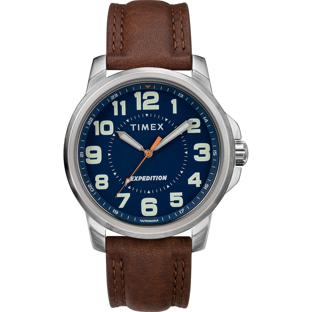 Timex Men's Expedition Metal Field Watch - Blue Dial/Brown Strap TW4B16000JV