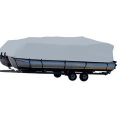 Carver Sun-DURA Styled-to-Fit Boat Cover f/26.5' Pontoons w/Bimini Top & Partial Rails - Grey 77626S-11