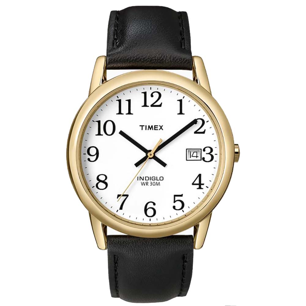 Timex Easy Reader 35mm Watch - Black Leather Strap/Gold Tone Case T2H291
