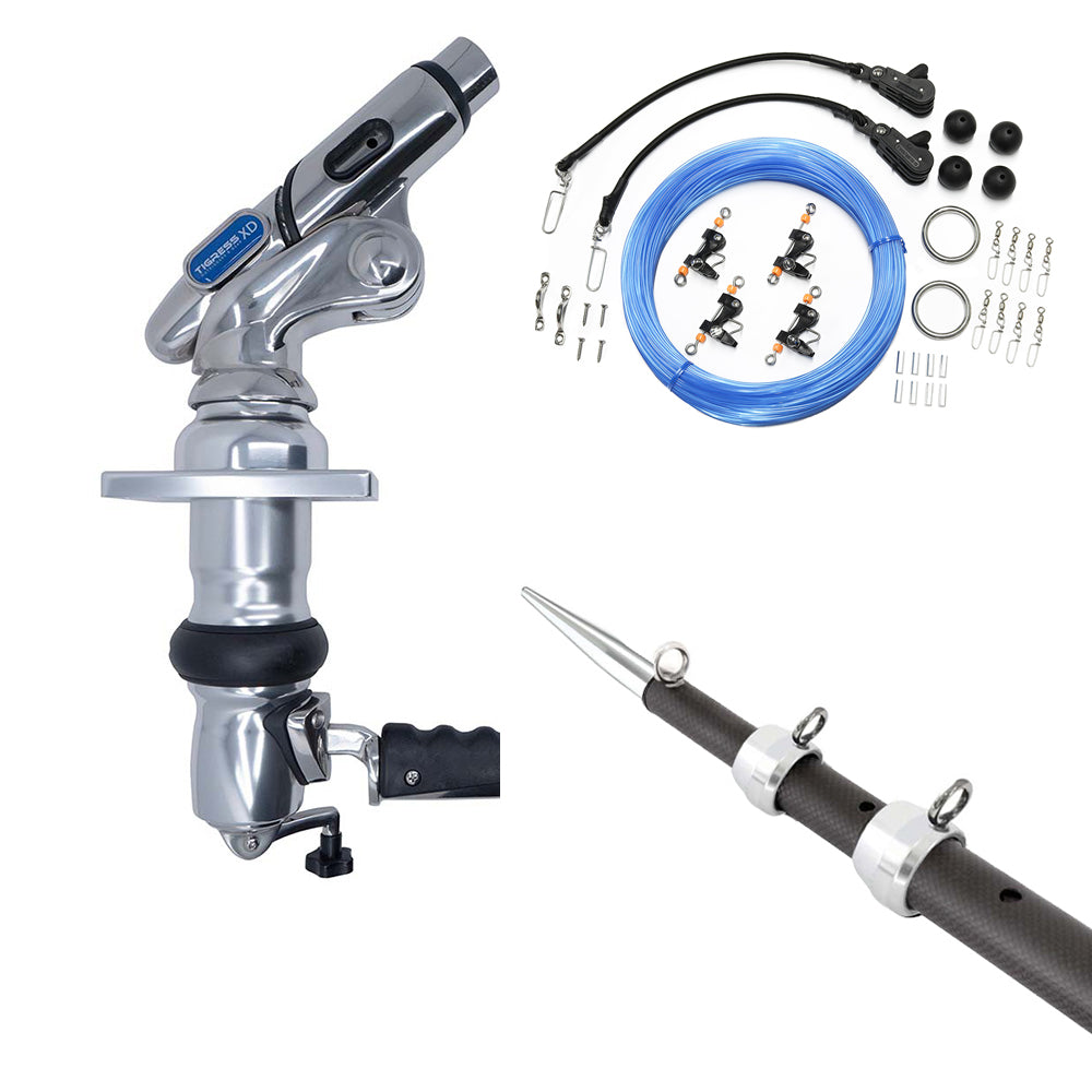 Tigress 88679-03 XD Crank Top Mount System - 18&#39; - Carbon Fiber XD Black/Silver Outriggers Pro Series Double Rigging Kit