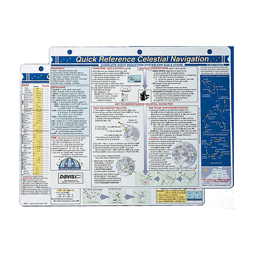 Davis 132-D-3 Quick Reference Celestial Navigation Card