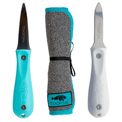 Toadfish 1014-D-3 Shucker's Bundle - Put 'Em Back Oyster Knife, Professional Oyster Knife & Cut-Proof Shucking Cloth