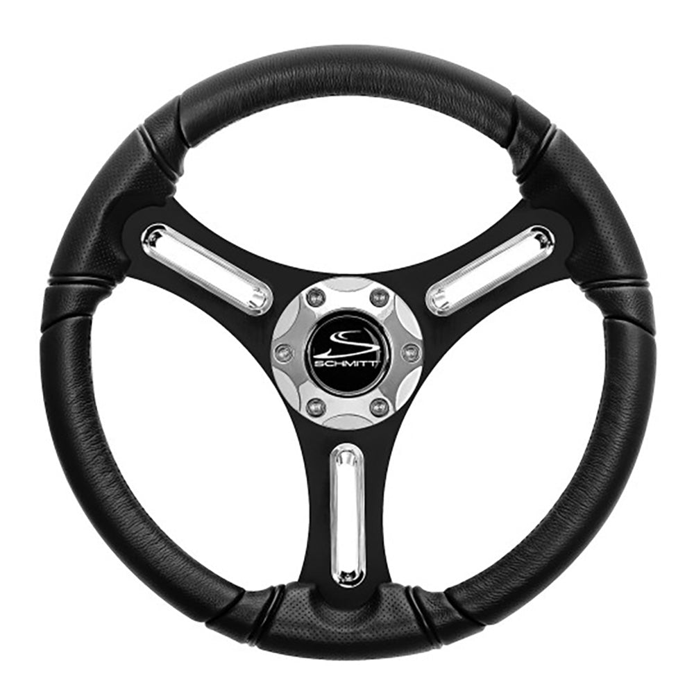 Schmitt Marine PU031104-12 Torcello 14" Wheel - 03 Series - Polyurethane Wheel w/Chrome Spoke Inserts & Cap - Black Brushed Spokes - 3/4" Tapered Shaft