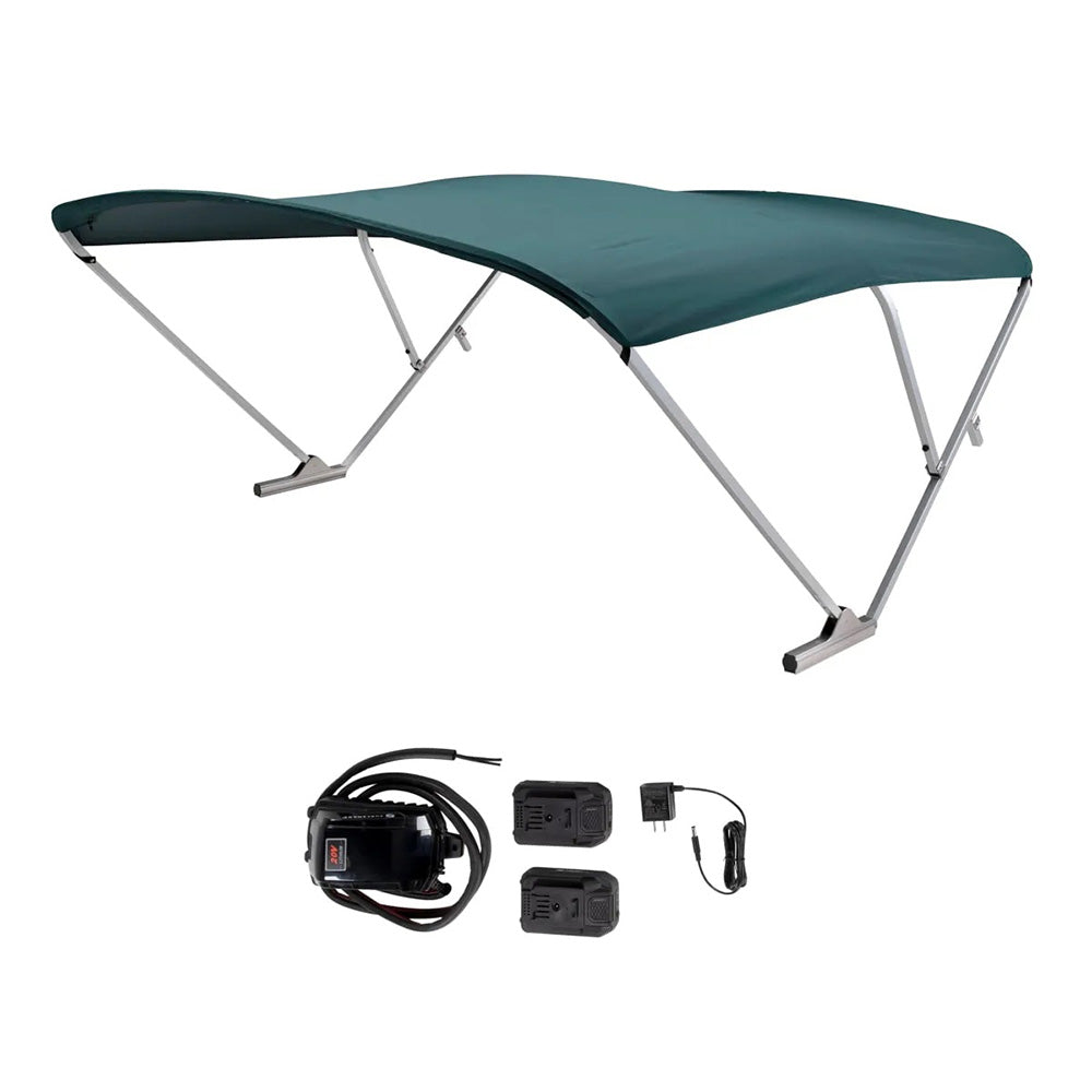 SureShade 2021133098 Battery Powered Bimini - Clear Anodized Frame & Green Fabric