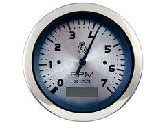 Sierra 63474P Sterling Series 3" Stainless Steel Electric Outboard & 4 Stroke Gas Engine 0-7,000 RPM Dial Range Tachometer & Hourmeter Gauge with Outboard Alternator or Coil Sender Code