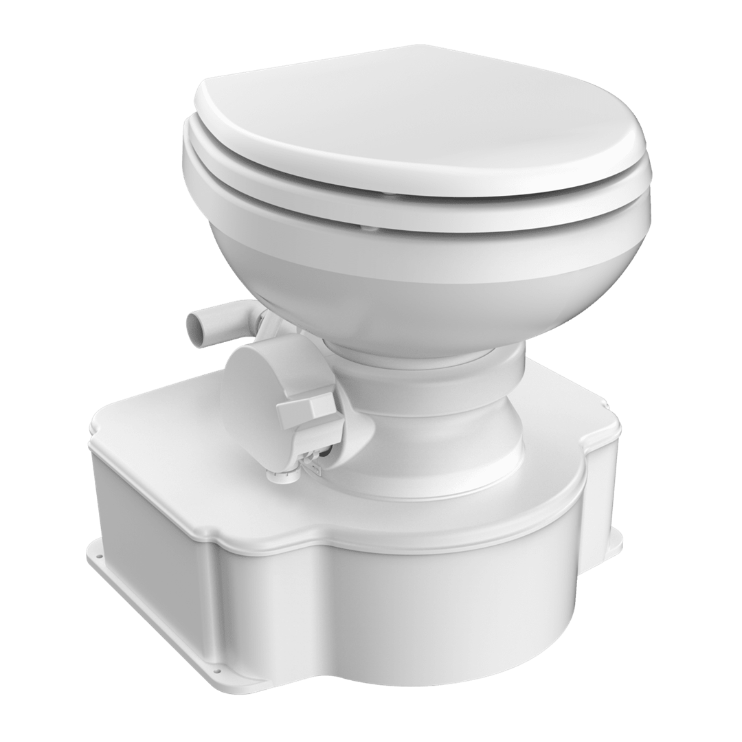 Dometic 312500001 M65-5000 All-In-One Marine Toilet, White w/Wood Seat
