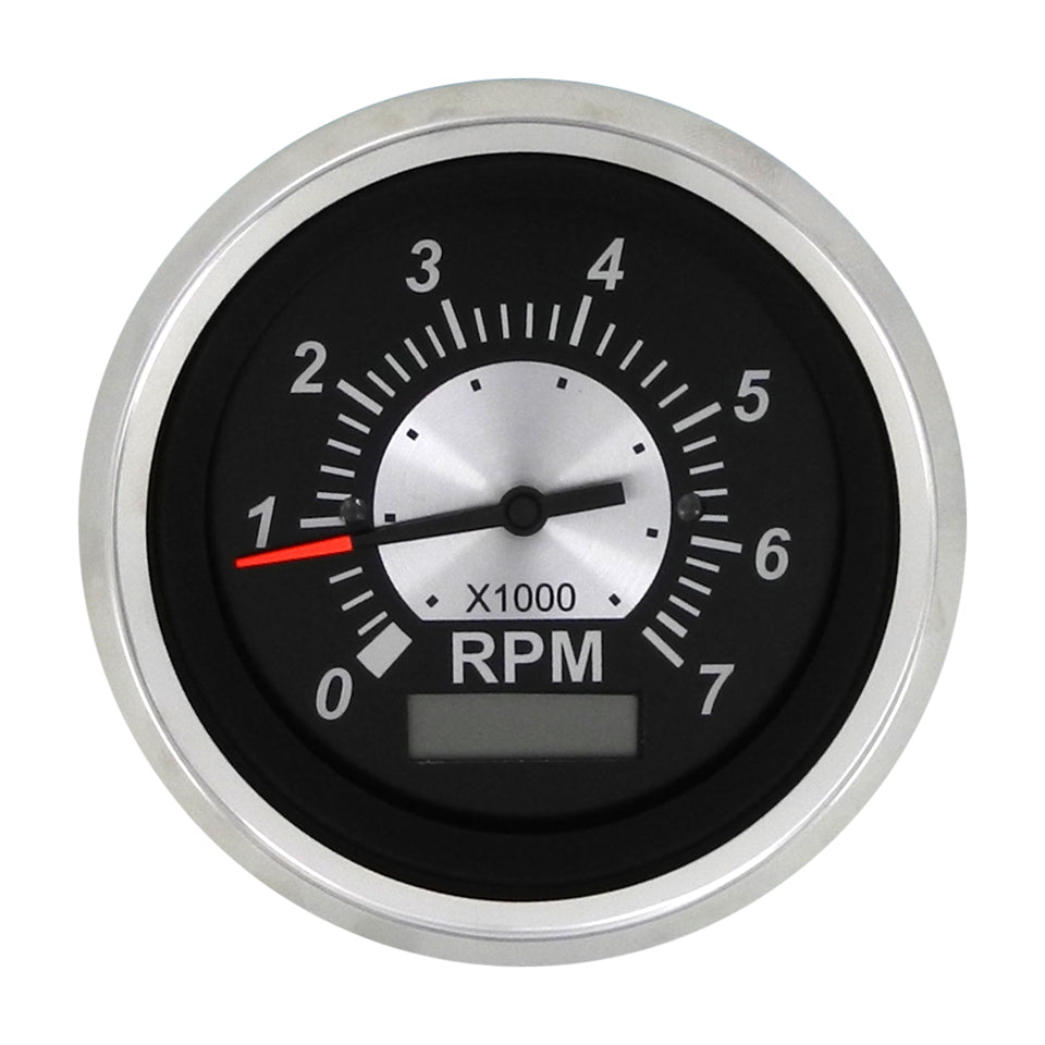 Sierra 67364P Black Sterling Series 3" Stainless Steel Outboard & 4 Stroke Gas Engine 0-7000 RPM Dial Range Tachometer & Hour Meter with Outboard Alternator or Coil Sender Code