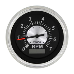 Sierra 67364P Black Sterling Series 3" Stainless Steel Outboard & 4 Stroke Gas Engine 0-7000 RPM Dial Range Tachometer & Hour Meter with Outboard Alternator or Coil Sender Code