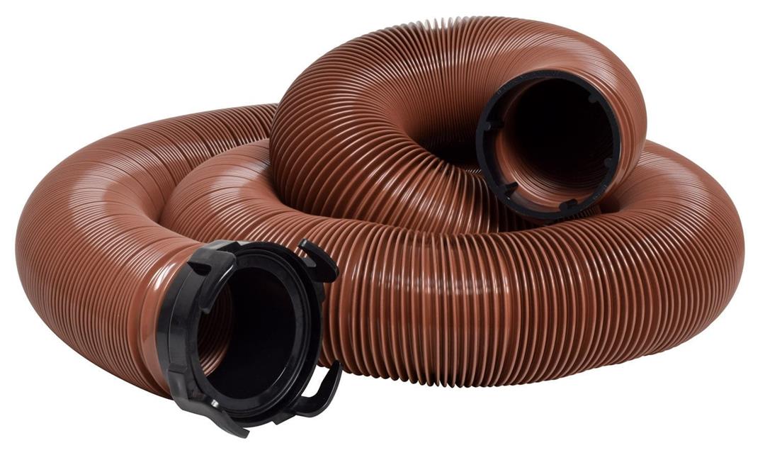 Valterra D04-0044 Bronze 20' E-Z Flush Heavy Duty RV Drain Hose & 3" Rotating Bayonet Adapter