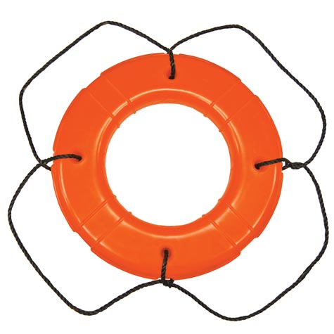 Taylor Polyethylene Hard Shell Life Ring w/Black Rope, 24" Orange 569