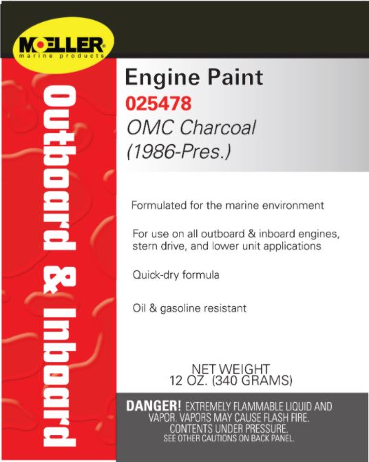 Moeller Engine Spray Paint, OMC Charcoal Non-Metallic 86 025478