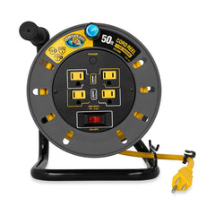 Camco 55291 Power Grip Extension Cord Reel With USB Charging Ports, 50'
