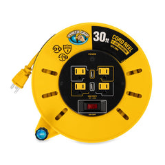 Camco 55290 Power Grip Extension Cord Reel With USB Charging Ports, 30'