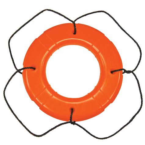 Taylor Polyethylene Hard Shell SOLAS Approved Life Ring w/Black Rope, 30" Orange 571