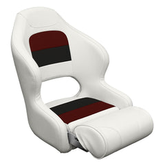 Wise 8WD33151009 Deluxe Pontoon Furniture, Bucket Seat w/Flip Up Bolster, White/Red/Charcoal