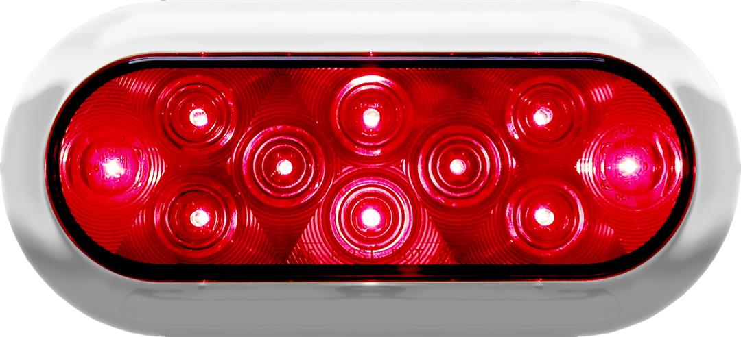 Anderson LED Oval Stop Turn & Tail Light Red With Chrome Bezel V423XR4