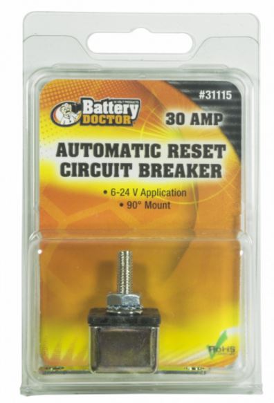Battery Doctor Auto Reset Circuit Breaker w/Right Angle Bracket, 30A 31115