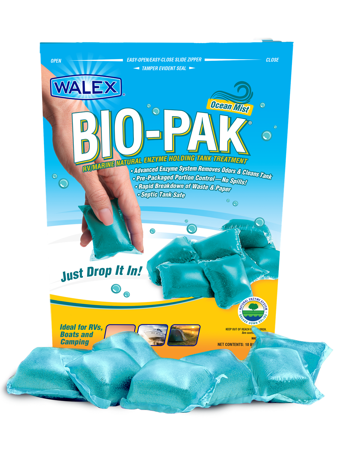 Walex BIOOCEANBG Porta-Pak Ocean Mist Holding Tank Deodorizer, 10/Pk