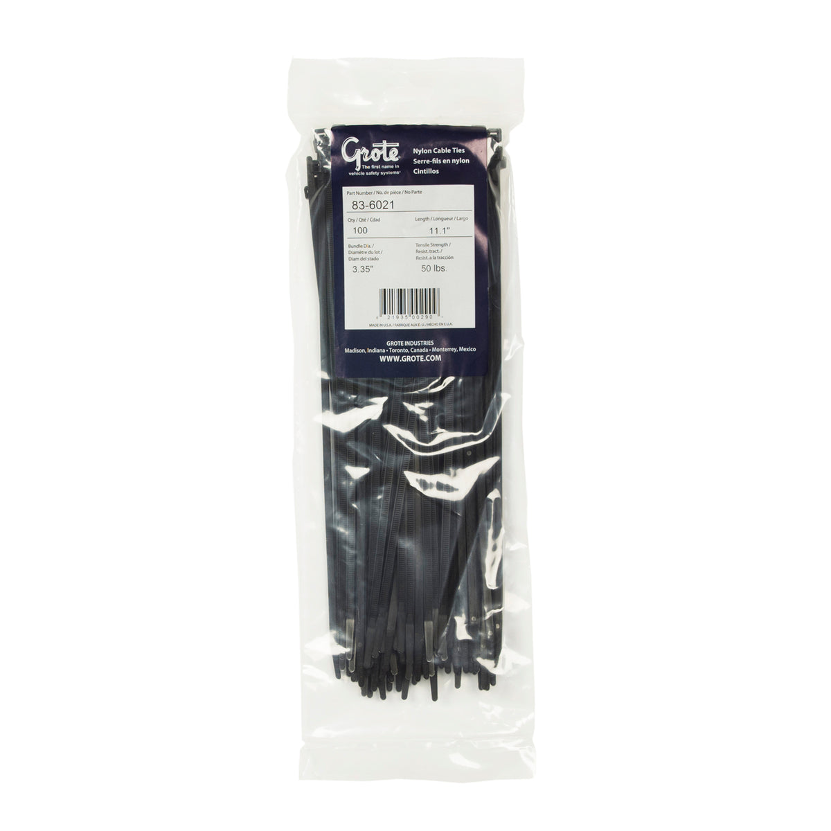 Grote 83-6021 Nylon Cable Ties - Standard Duty, 11.10" Length, 100 Pack